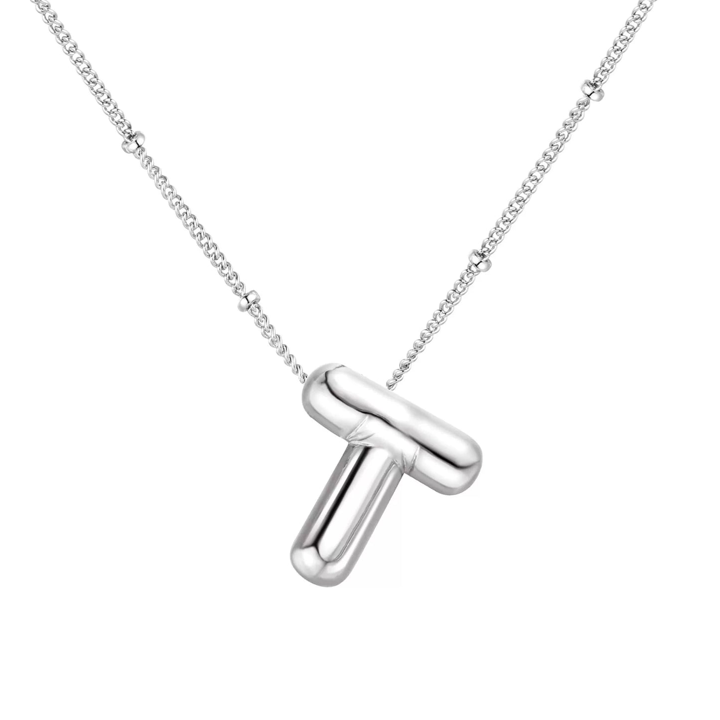 Silver Plated Stainless Steel Bubble Letter Initial Pendant Necklace / KN1023