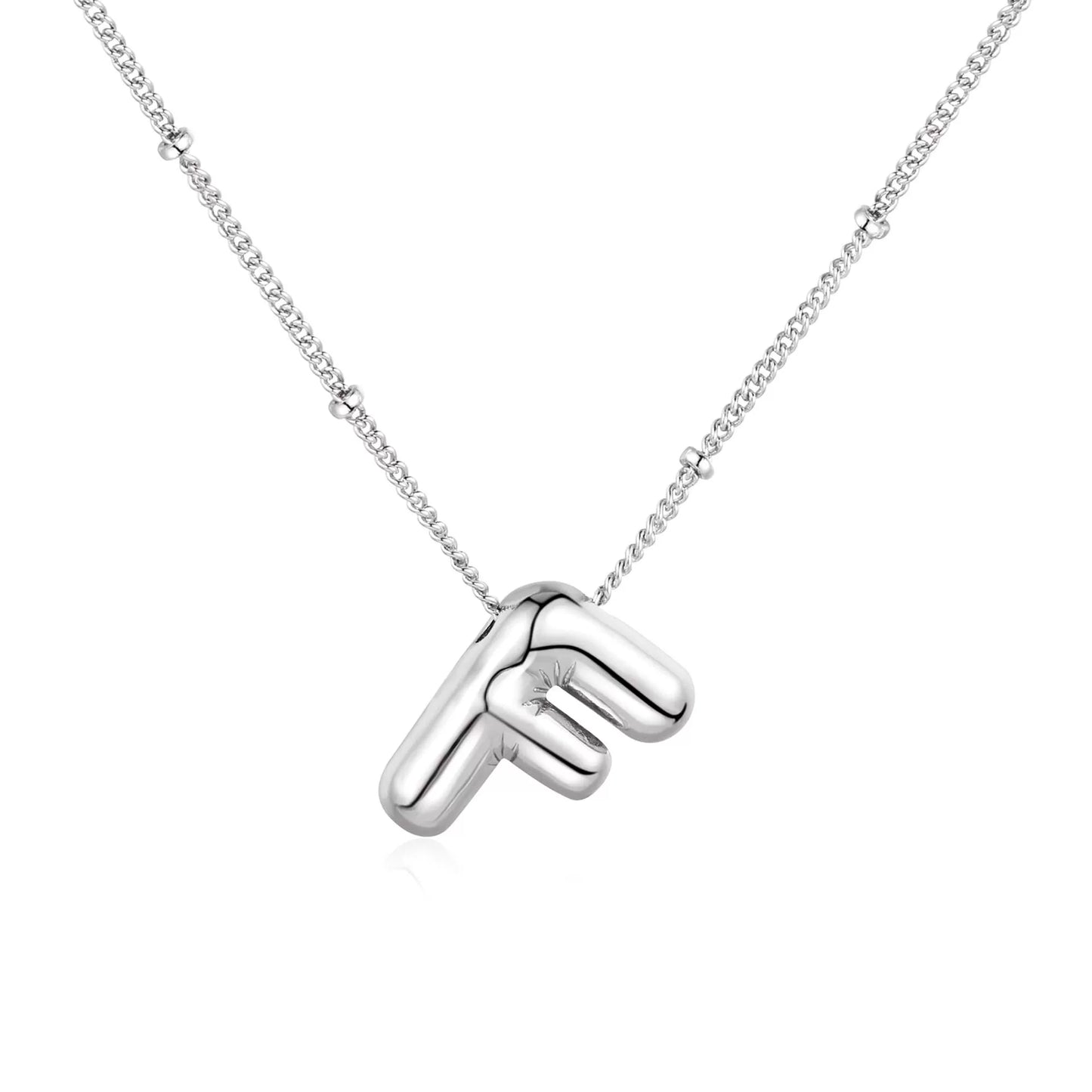 Silver Plated Stainless Steel Bubble Letter Initial Pendant Necklace / KN1023