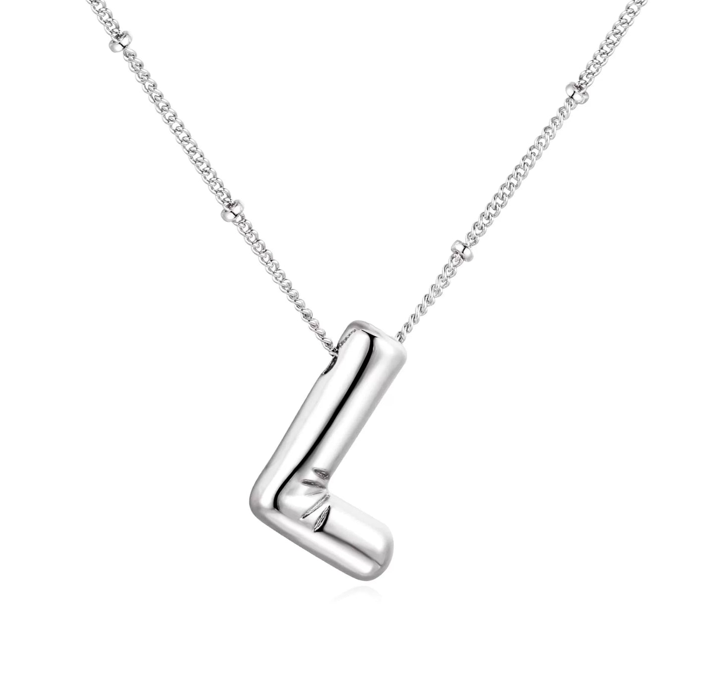 Silver Plated Stainless Steel Bubble Letter Initial Pendant Necklace / KN1023