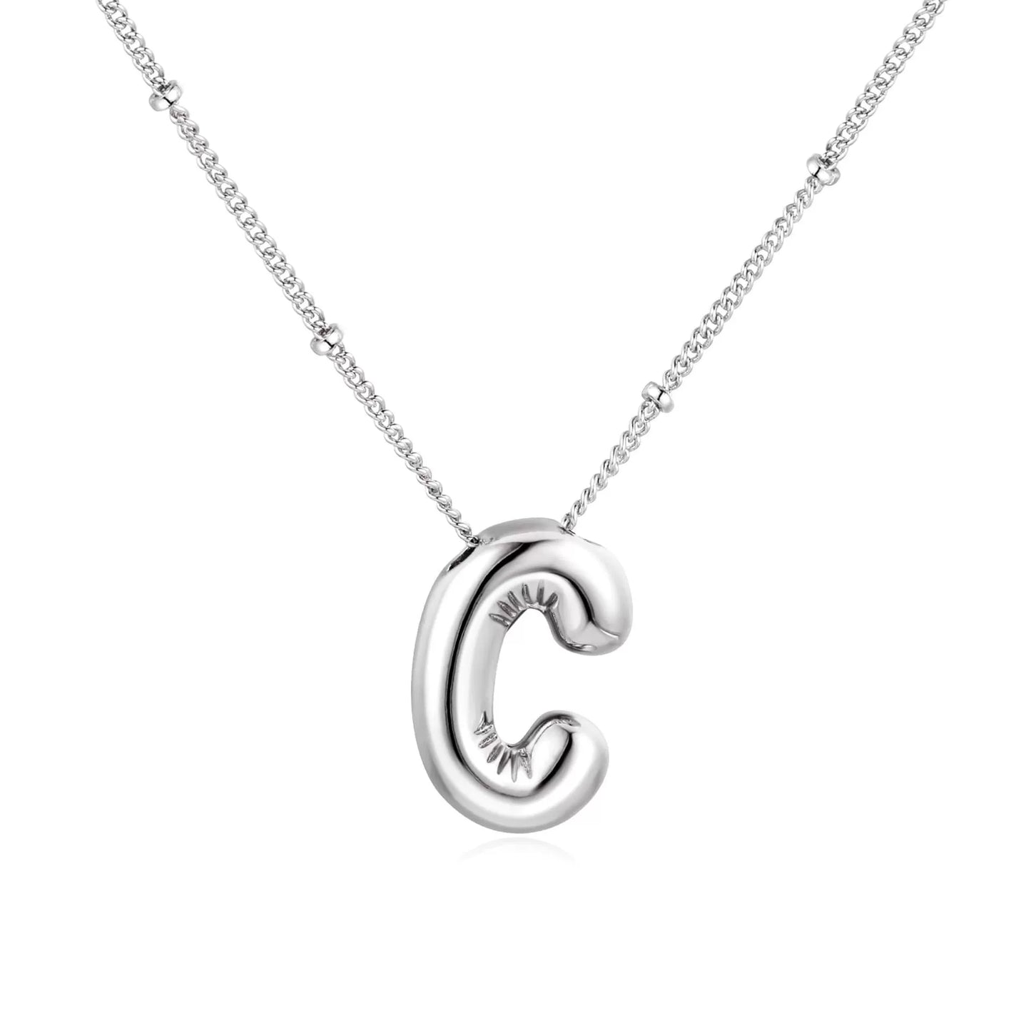 Silver Plated Stainless Steel Bubble Letter Initial Pendant Necklace / KN1023