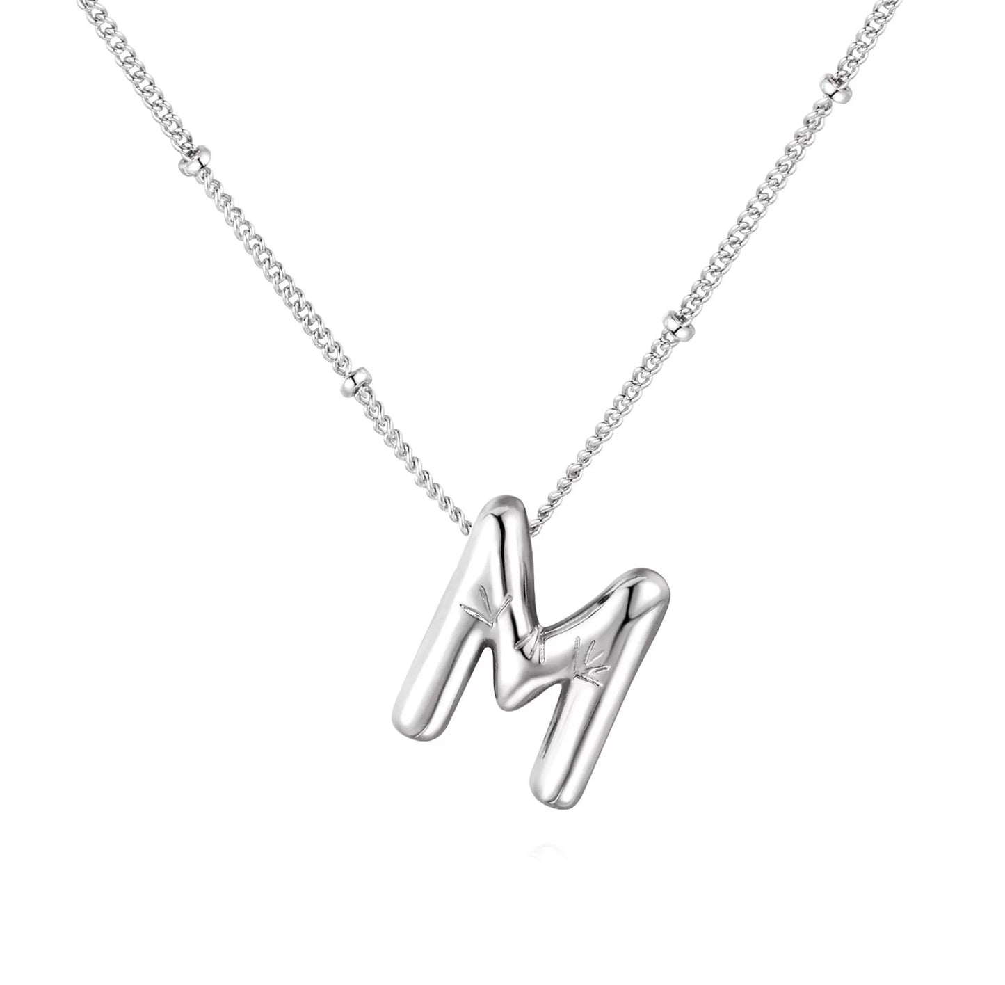 Silver Plated Stainless Steel Bubble Letter Initial Pendant Necklace / KN1023