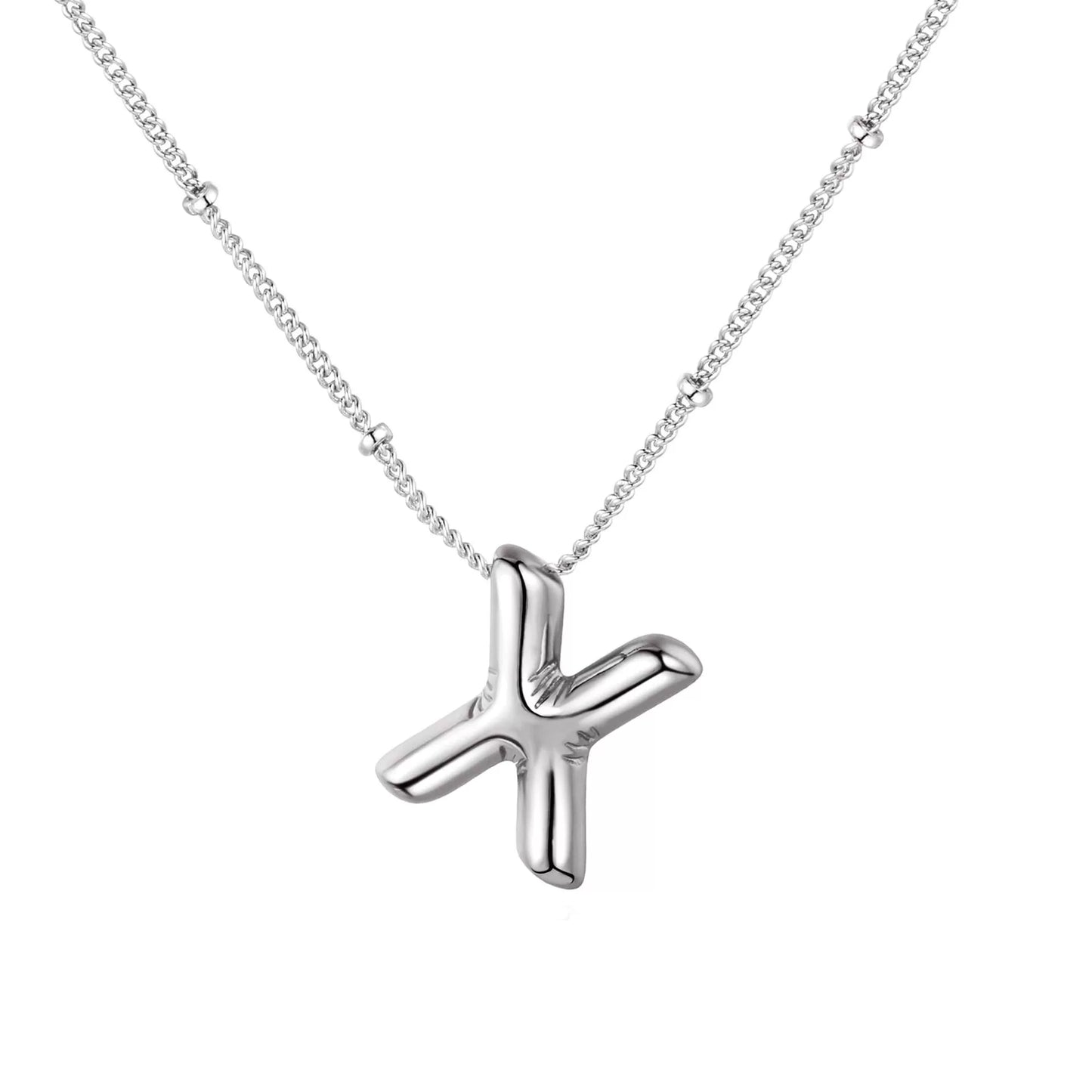 Silver Plated Stainless Steel Bubble Letter Initial Pendant Necklace / KN1023