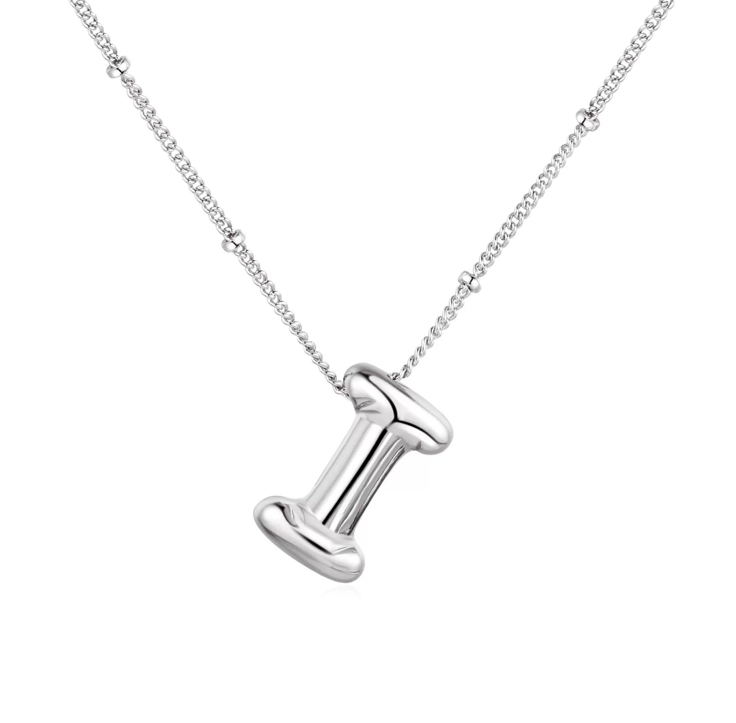 Silver Plated Stainless Steel Bubble Letter Initial Pendant Necklace / KN1023