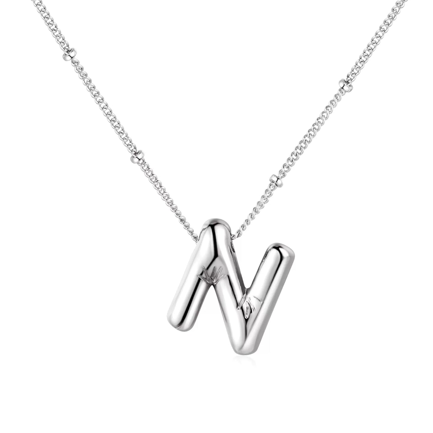 Silver Plated Stainless Steel Bubble Letter Initial Pendant Necklace / KN1023