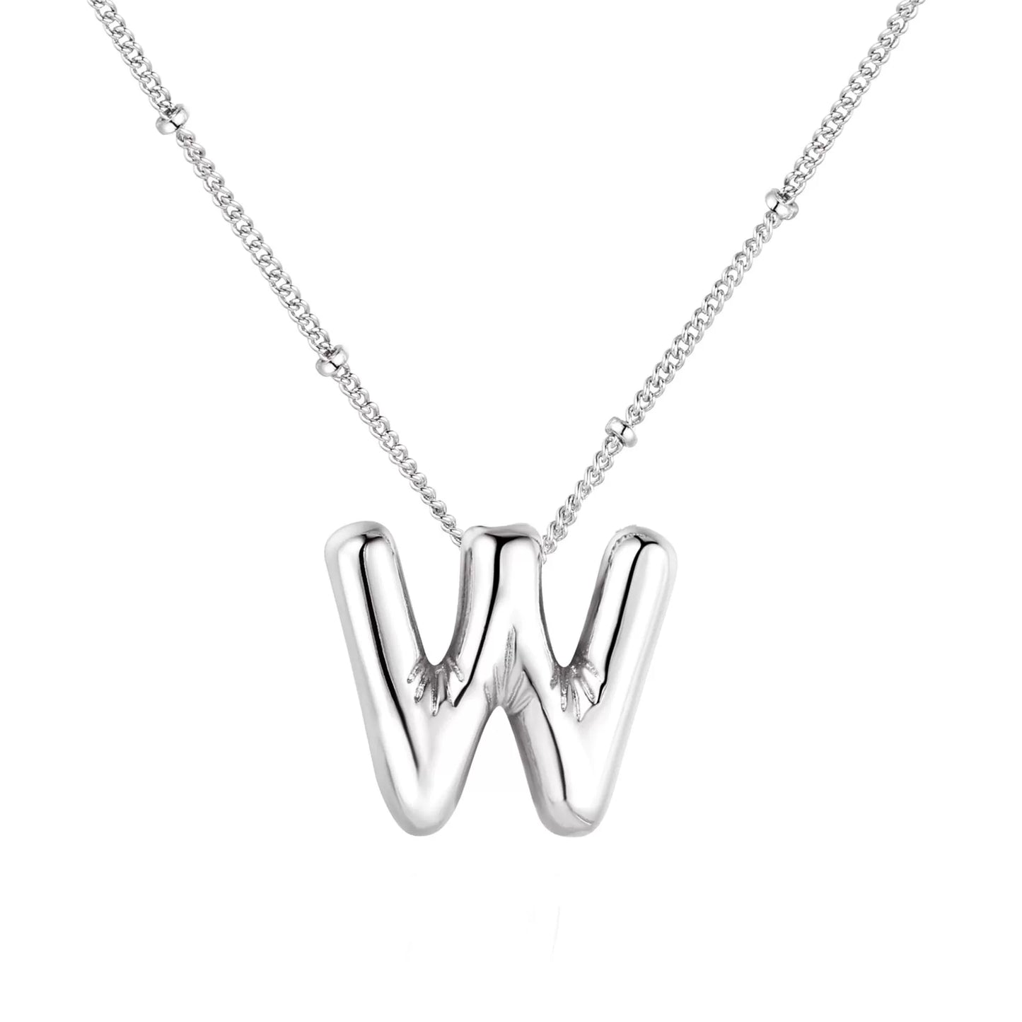 Silver Plated Stainless Steel Bubble Letter Initial Pendant Necklace / KN1023