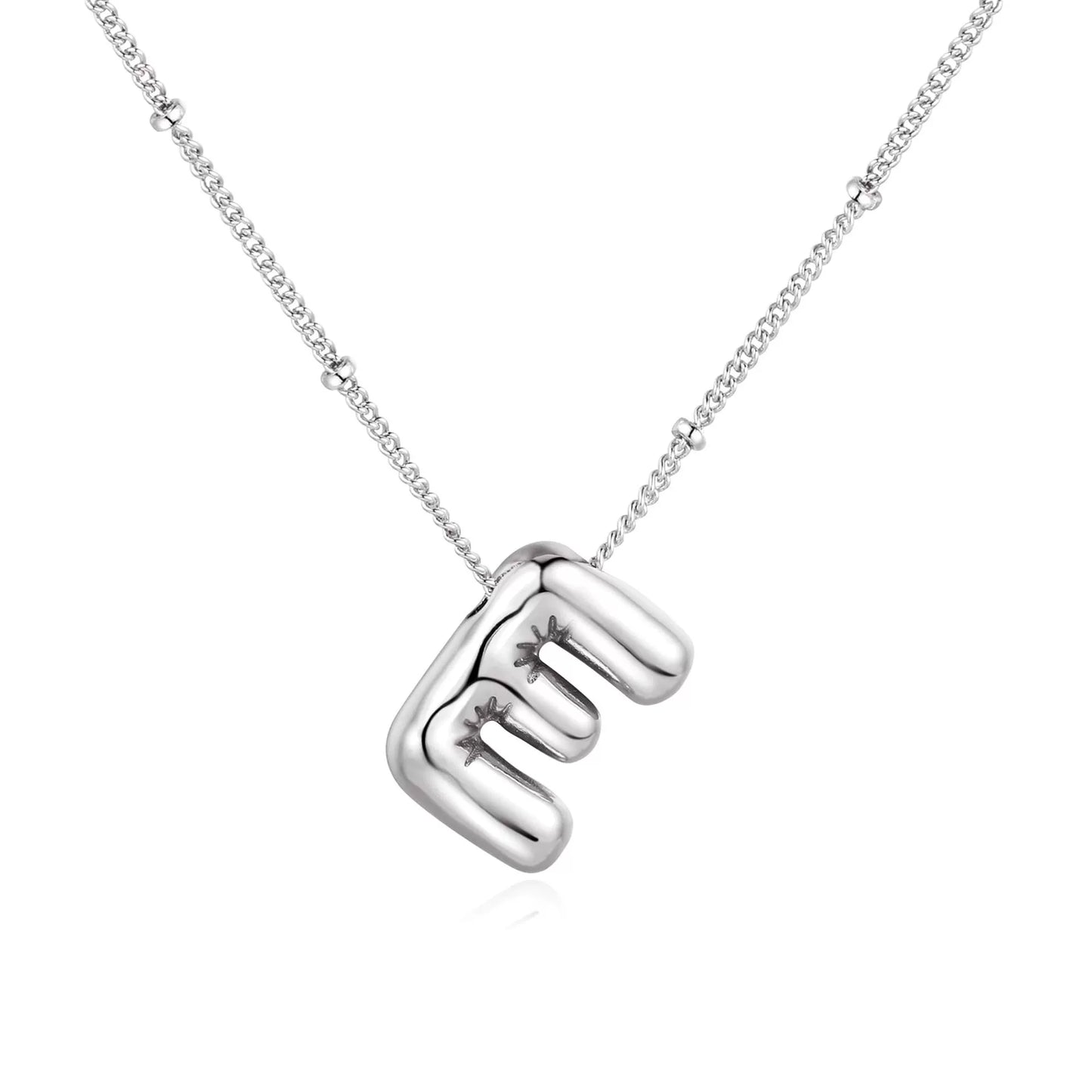 Silver Plated Stainless Steel Bubble Letter Initial Pendant Necklace / KN1023