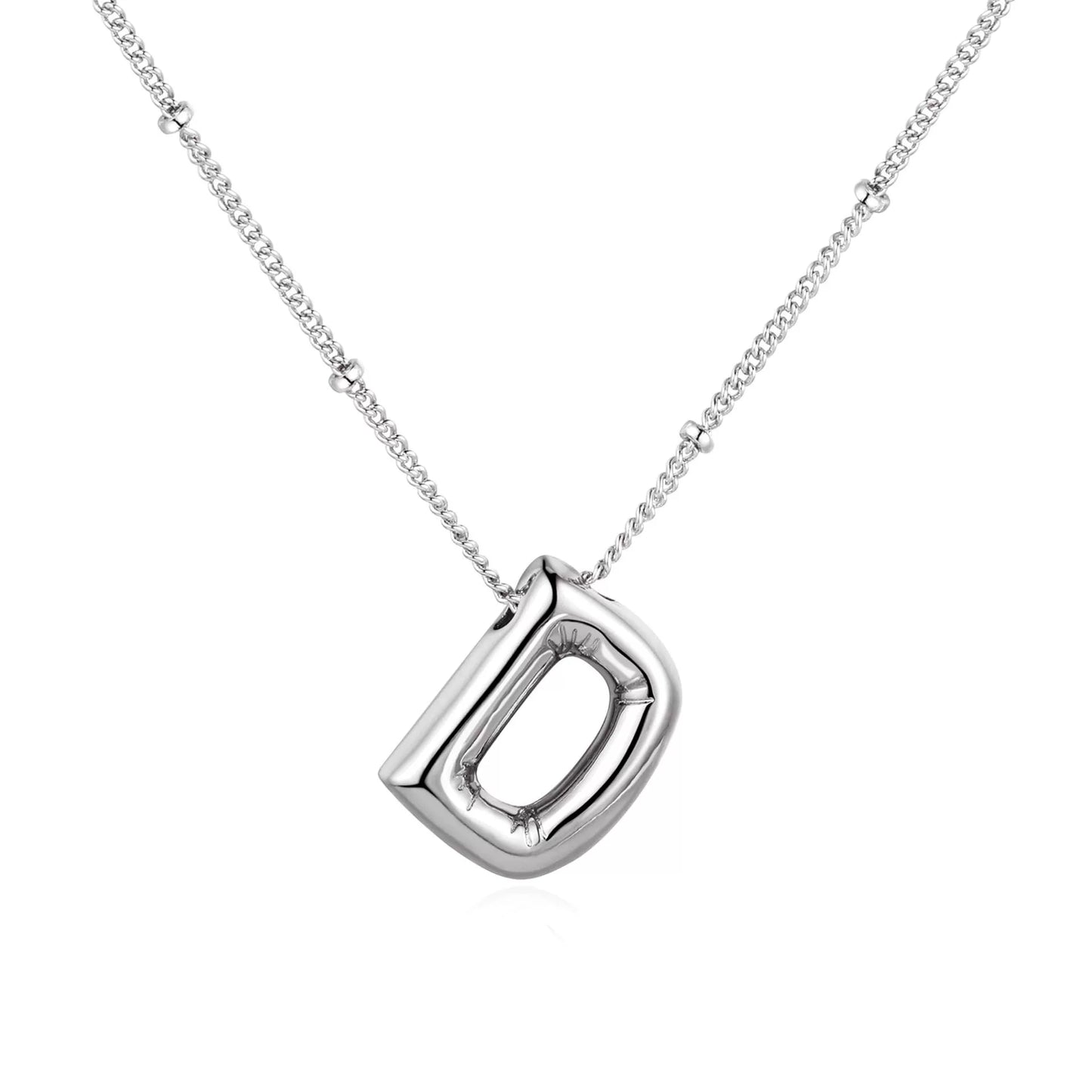 Silver Plated Stainless Steel Bubble Letter Initial Pendant Necklace / KN1023