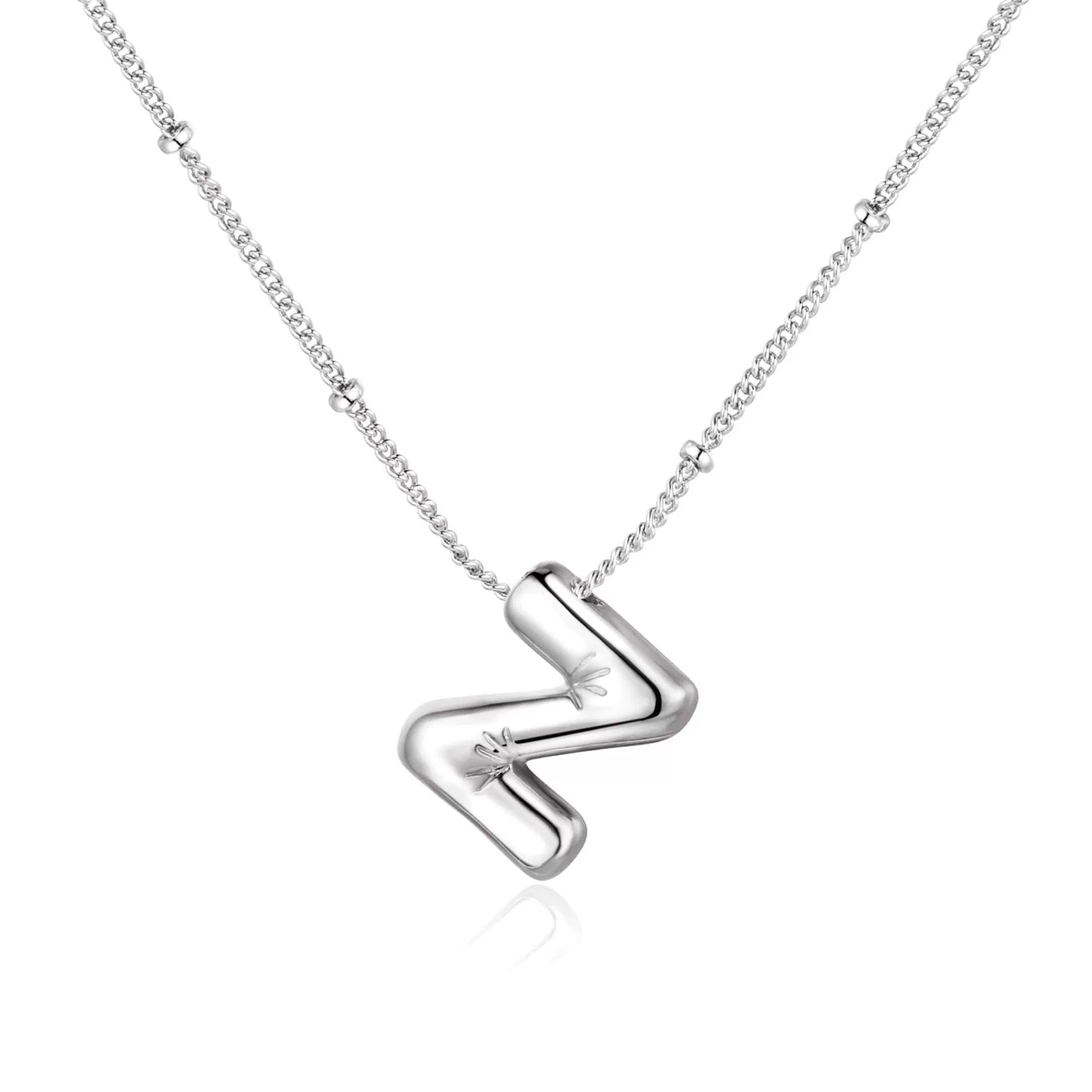 Silver Plated Stainless Steel Bubble Letter Initial Pendant Necklace / KN1023
