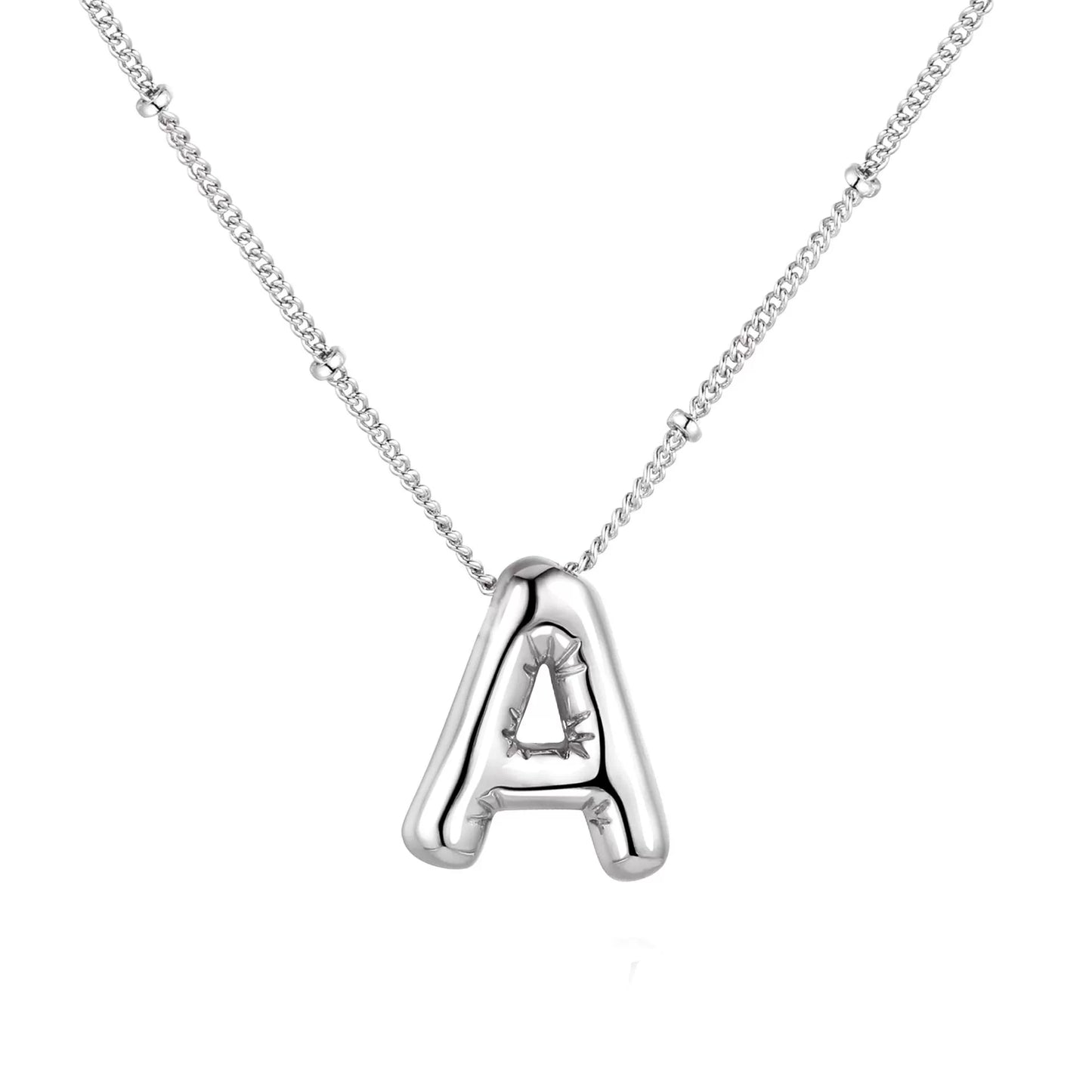 Silver Plated Stainless Steel Bubble Letter Initial Pendant Necklace / KN1023