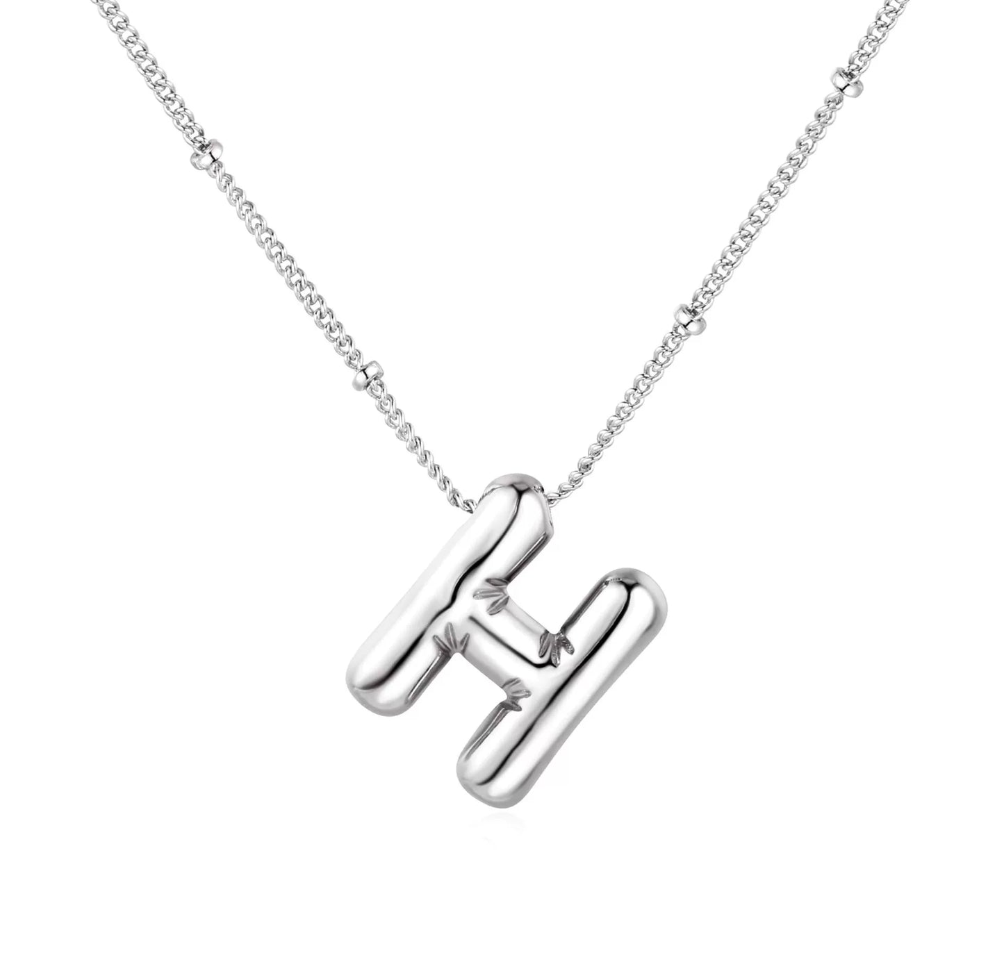 Silver Plated Stainless Steel Bubble Letter Initial Pendant Necklace / KN1023