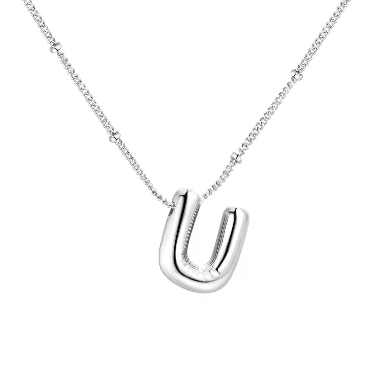 Silver Plated Stainless Steel Bubble Letter Initial Pendant Necklace / KN1023