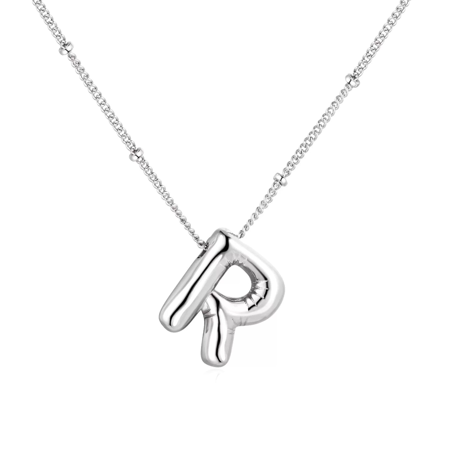 Silver Plated Stainless Steel Bubble Letter Initial Pendant Necklace / KN1023