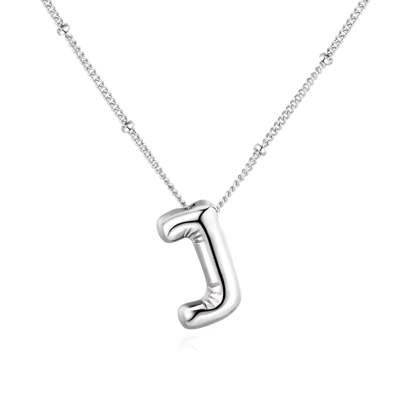 Silver Plated Stainless Steel Bubble Letter Initial Pendant Necklace / KN1023