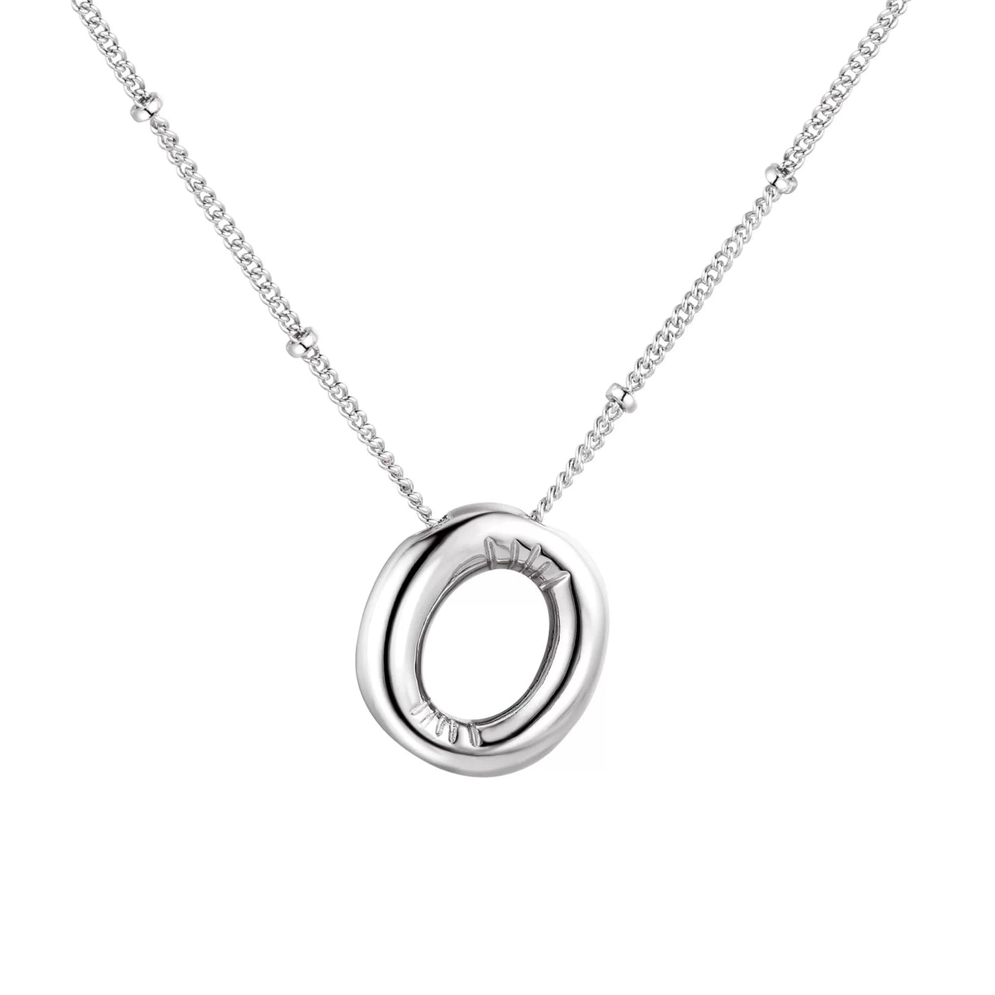 Silver Plated Stainless Steel Bubble Letter Initial Pendant Necklace / KN1023