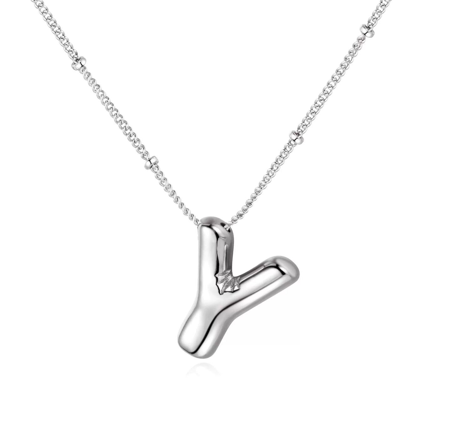 Silver Plated Stainless Steel Bubble Letter Initial Pendant Necklace / KN1023