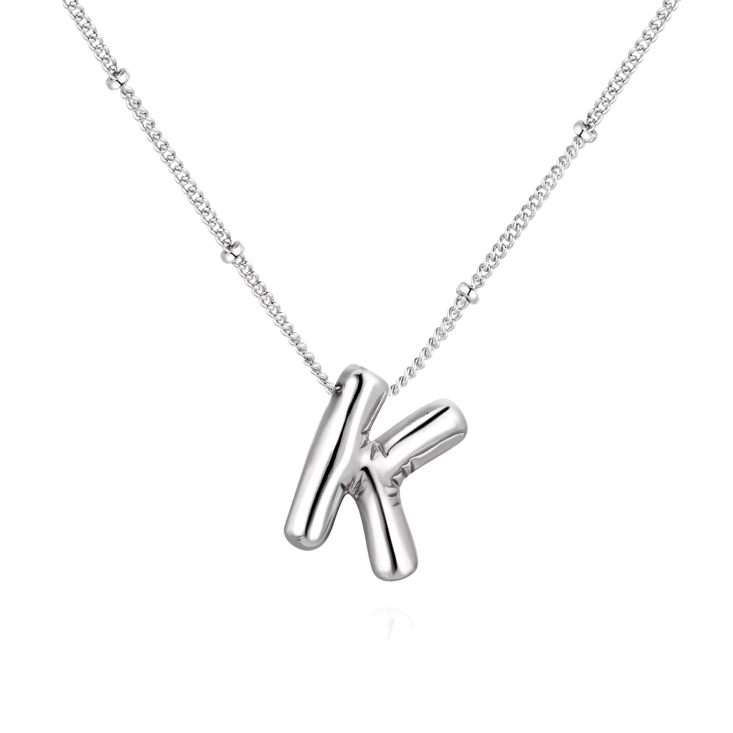 Silver Plated Stainless Steel Bubble Letter Initial Pendant Necklace / KN1023