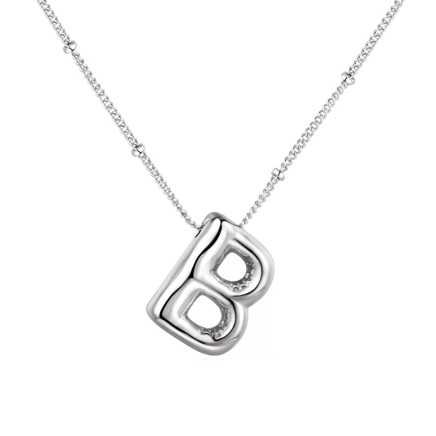 Silver Plated Stainless Steel Bubble Letter Initial Pendant Necklace / KN1023