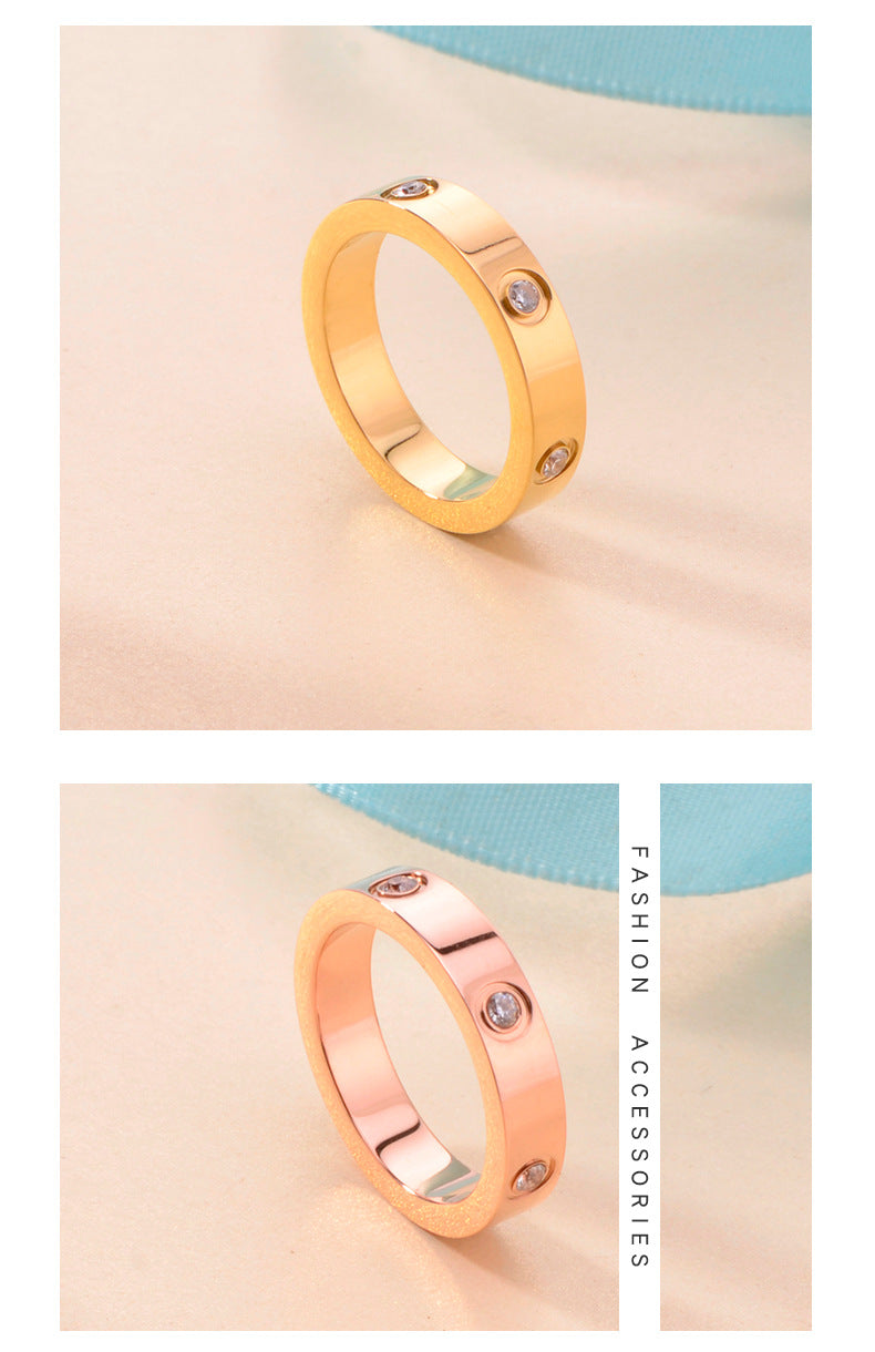 Simple Style 6mm Stainless Steel Rings With Zircon / KJ0008