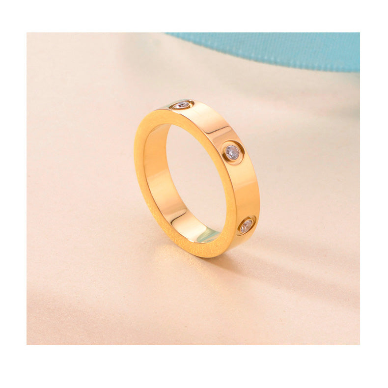 Simple Style 6mm Stainless Steel Rings With Zircon / KJ0008
