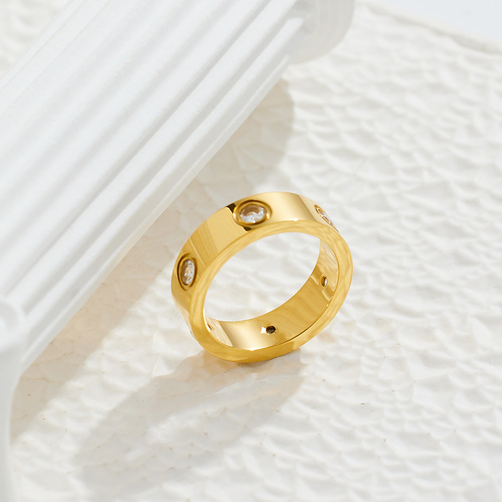 Simple Style 6mm Stainless Steel Rings With Zircon / KJ0008