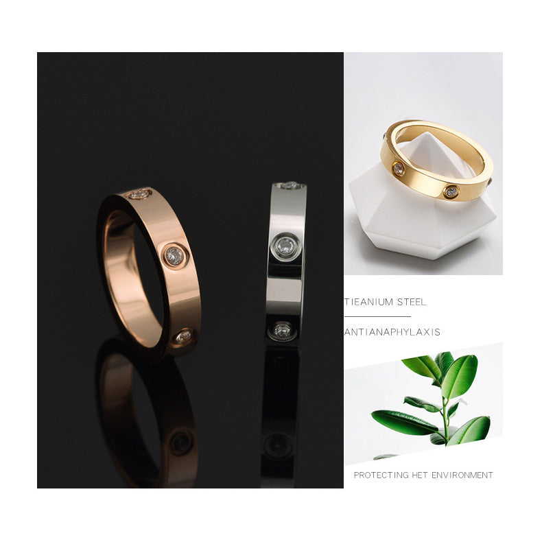 Simple Style 6mm Stainless Steel Rings With Zircon / KJ0008