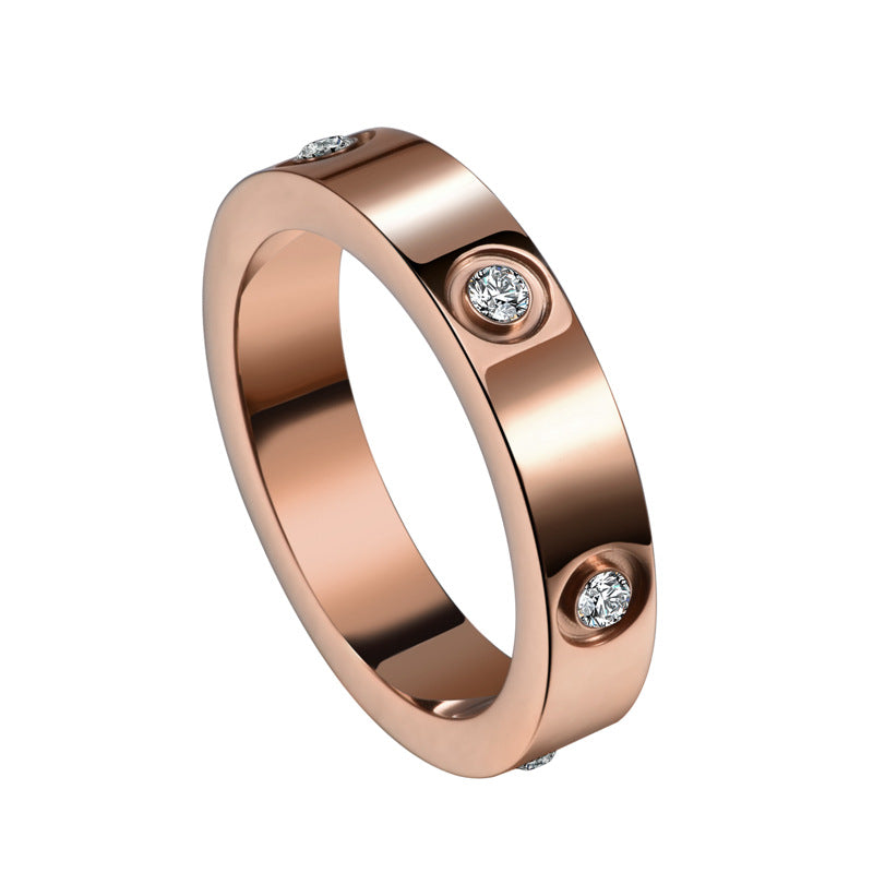 Simple Style 6mm Stainless Steel Rings With Zircon / KJ0008