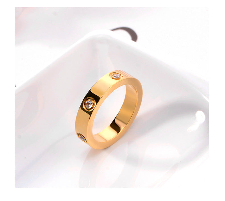 Simple Style 6mm Stainless Steel Rings With Zircon / KJ0008