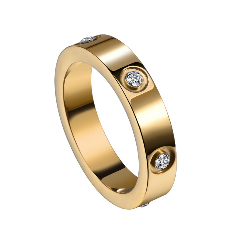 Simple Style 6mm Stainless Steel Rings With Zircon / KJ0008