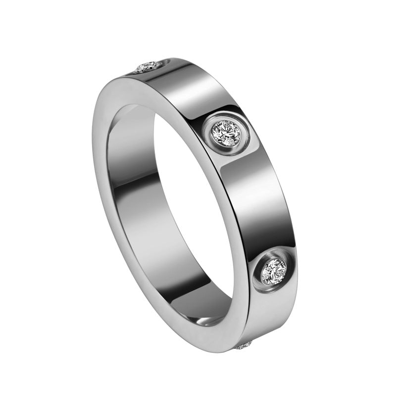 Simple Style 6mm Stainless Steel Rings With Zircon / KJ0008