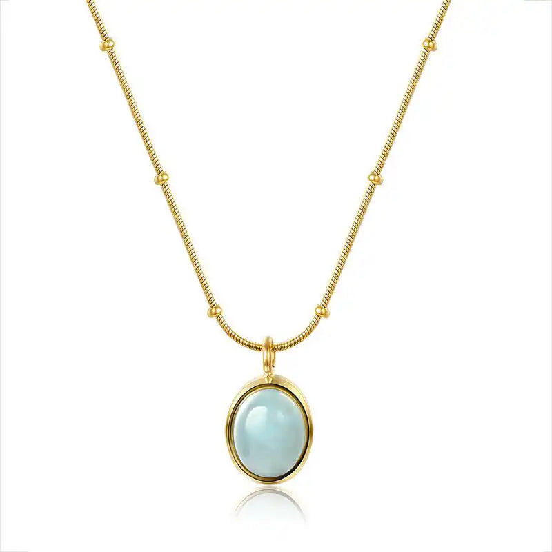 Stainless Steel Aquamarine Pendant Necklace / 25003047