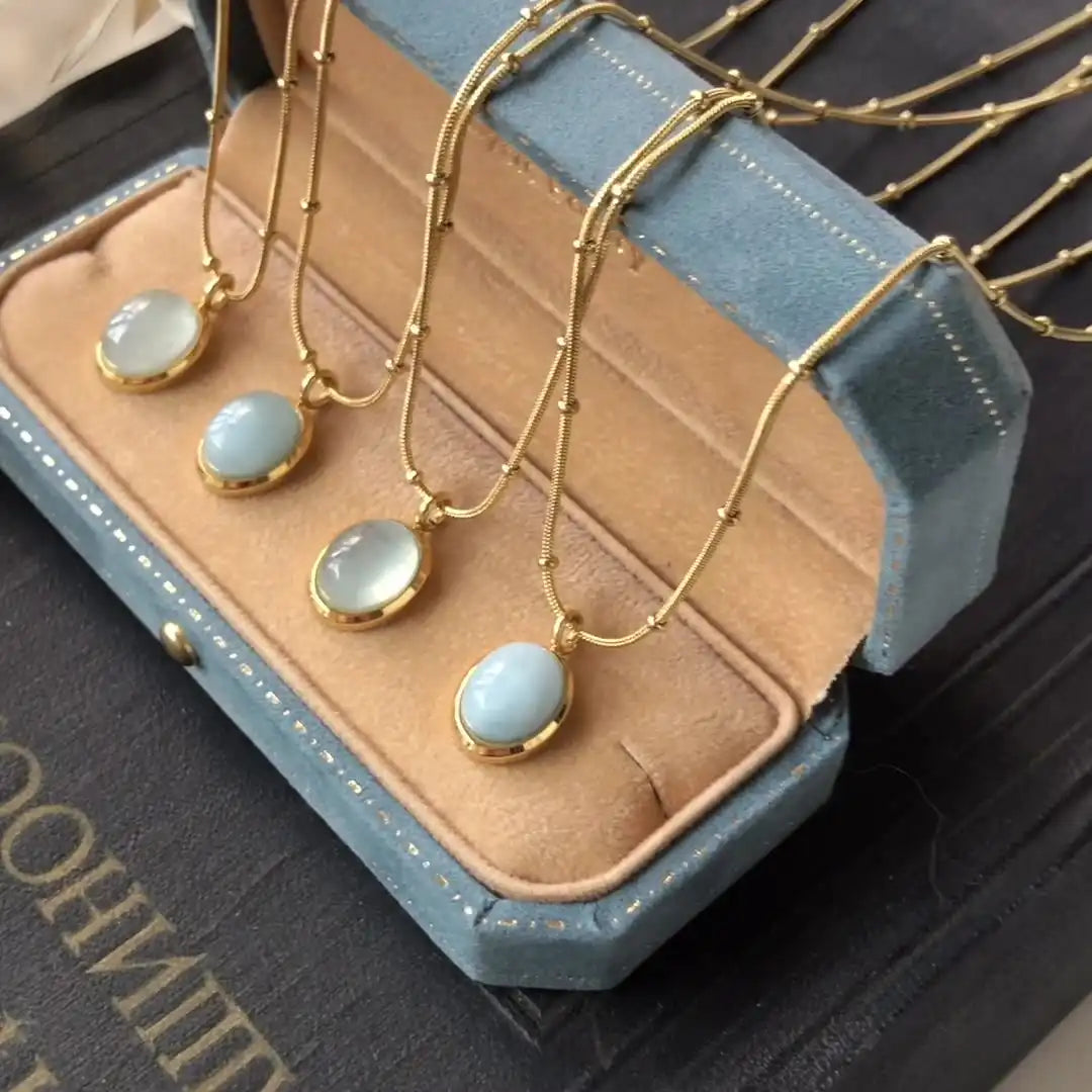 Stainless Steel Aquamarine Pendant Necklace / 25003047