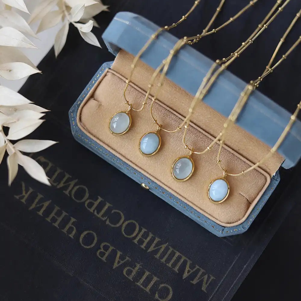 Stainless Steel Aquamarine Pendant Necklace / 25003047