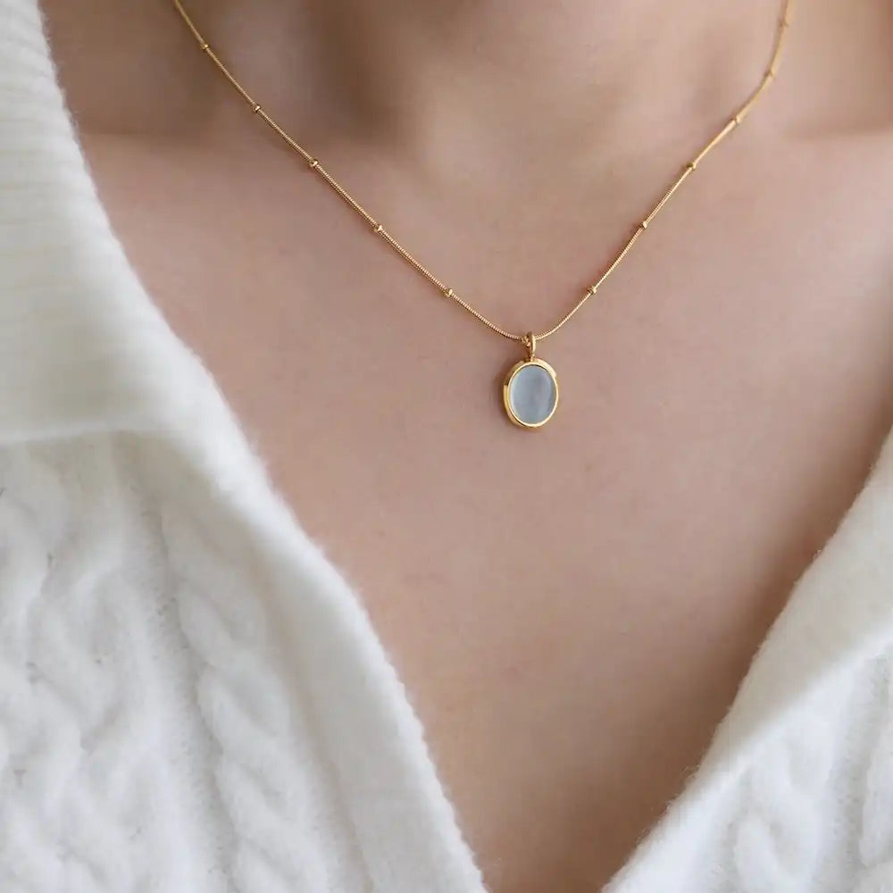 Stainless Steel Aquamarine Pendant Necklace / 25003047