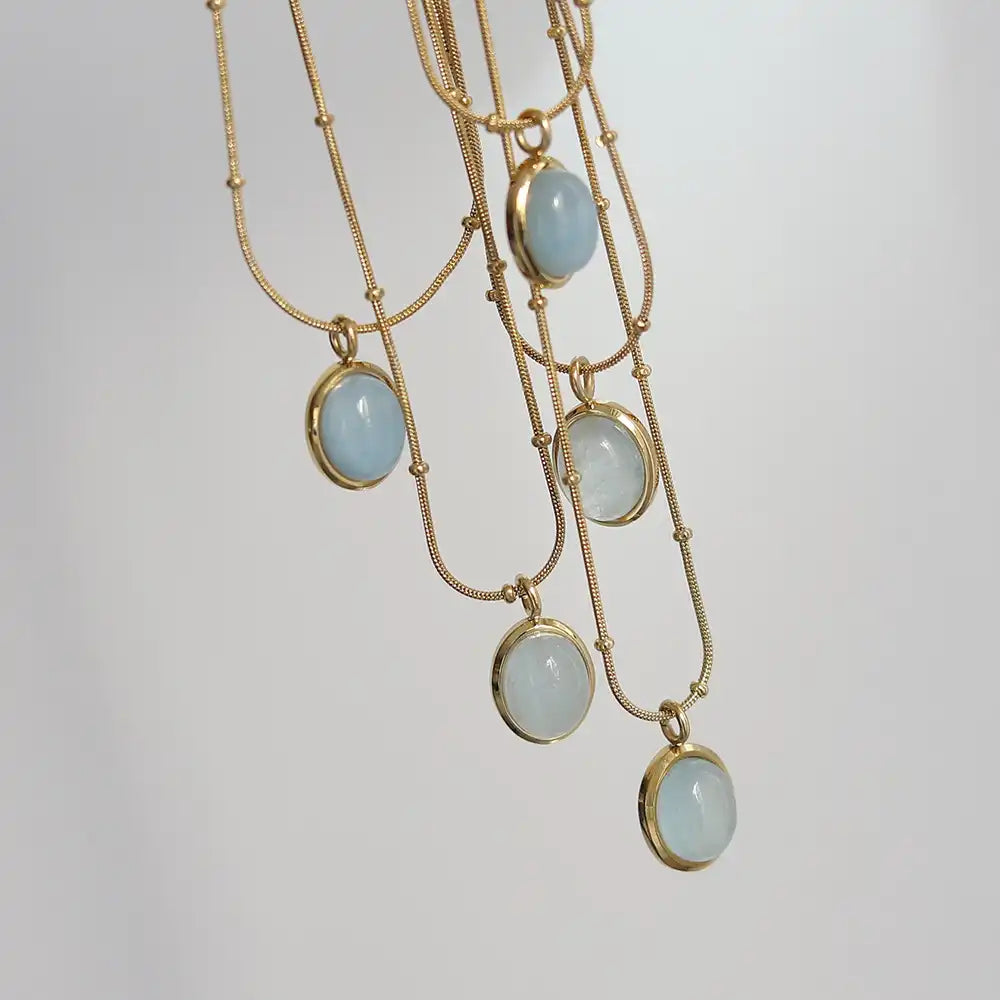 Stainless Steel Aquamarine Pendant Necklace / 25003047