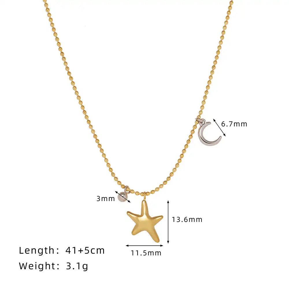 Stainless Steel Beaded Sun Moon Charm Necklace / 25004002