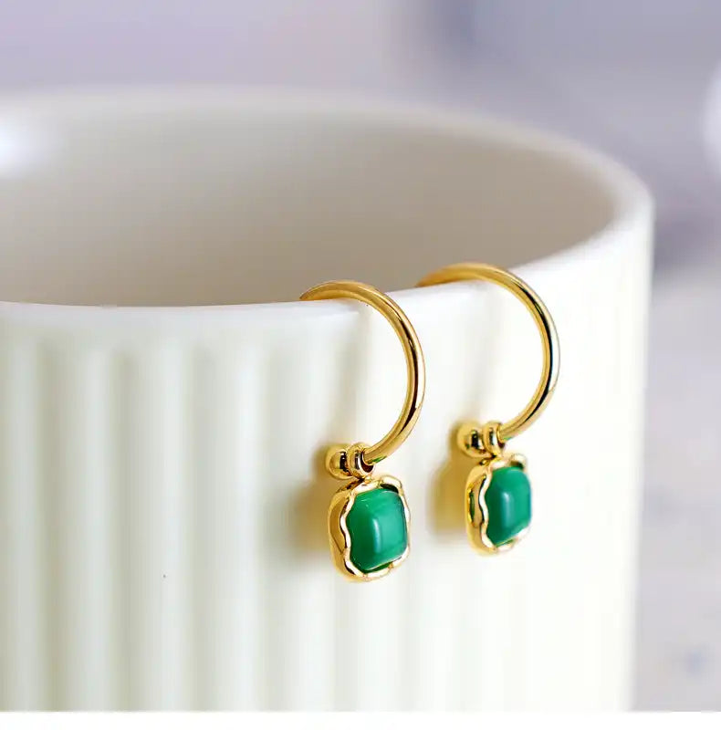 1 Pair Stainless Steel Delicate Small Geometric Square Opal Earrings / 25104008