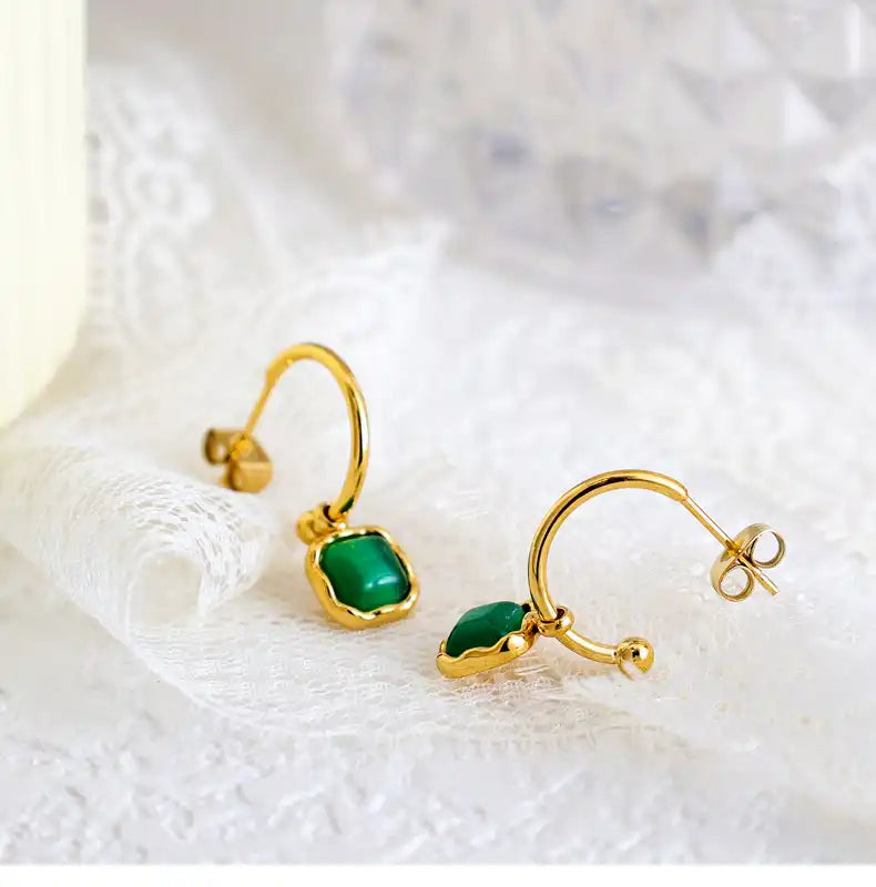 1 Pair Stainless Steel Delicate Small Geometric Square Opal Earrings / 25104008