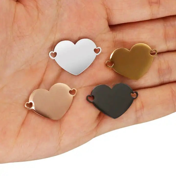 25*17mm Stainless Steel Dual Hole Engravable Heart Cat Dog Tags ( pk of 10 ) / KT0027