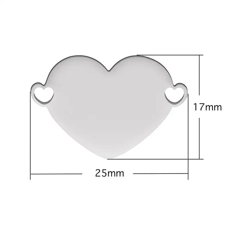 25*17mm Stainless Steel Dual Hole Engravable Heart Cat Dog Tags ( pk of 10 ) / KT0027
