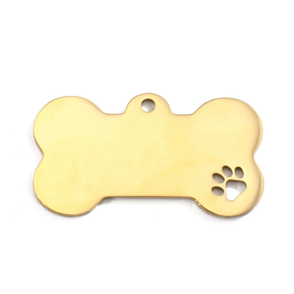 Stainless Steel Engravable Bone Hollow Paw Dog Tags / Lot of 10pcs / KT0002