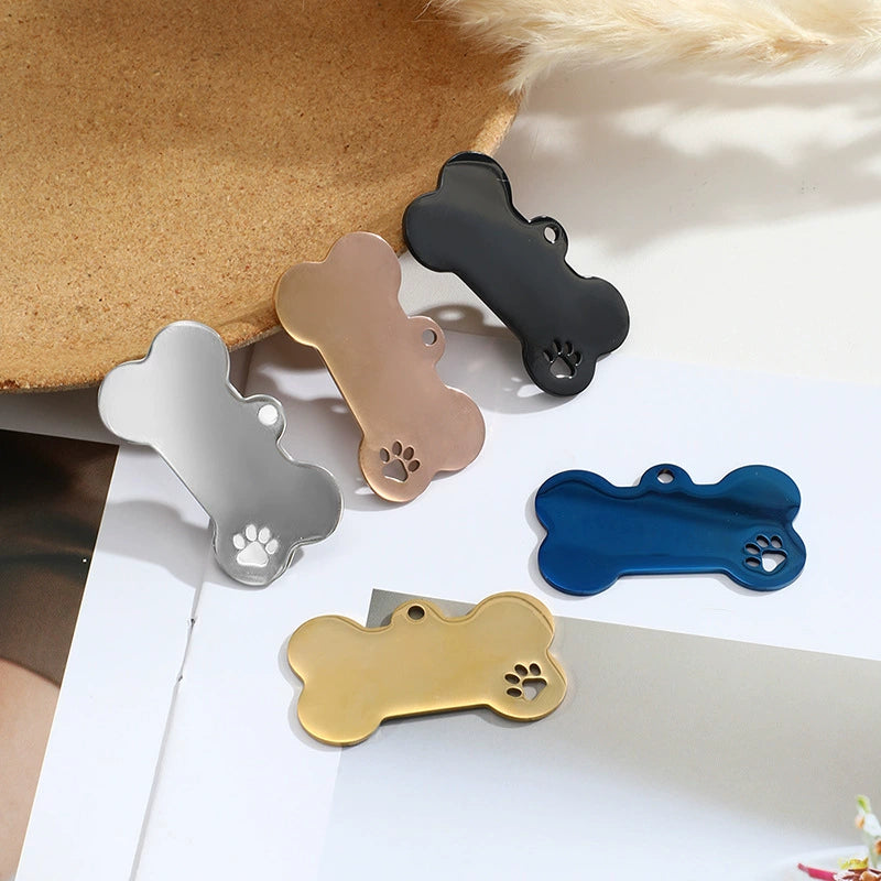 Stainless Steel Engravable Bone Hollow Paw Dog Tags / Lot of 10pcs / KT0002