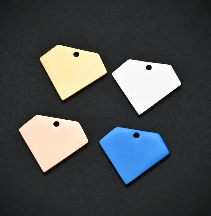 Stainless Steel Engravable Diamond Cat Dog Tags ( pk of 10 ) / KT0016