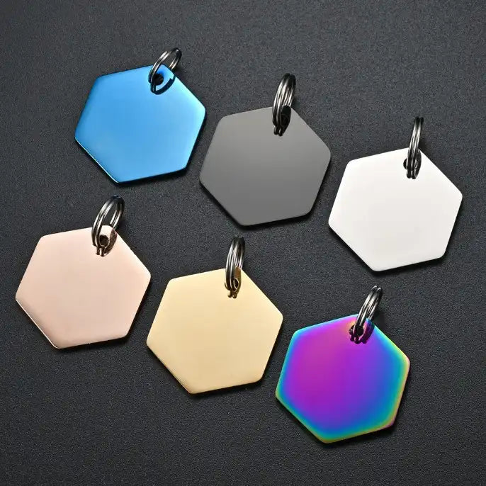 Stainless Steel Engravable Hexagon Cat Dog Tags ( pk of 10 ) / KT0041