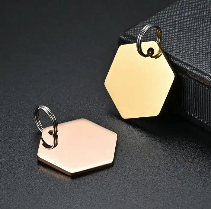 Stainless Steel Engravable Hexagon Cat Dog Tags ( pk of 10 ) / KT0041