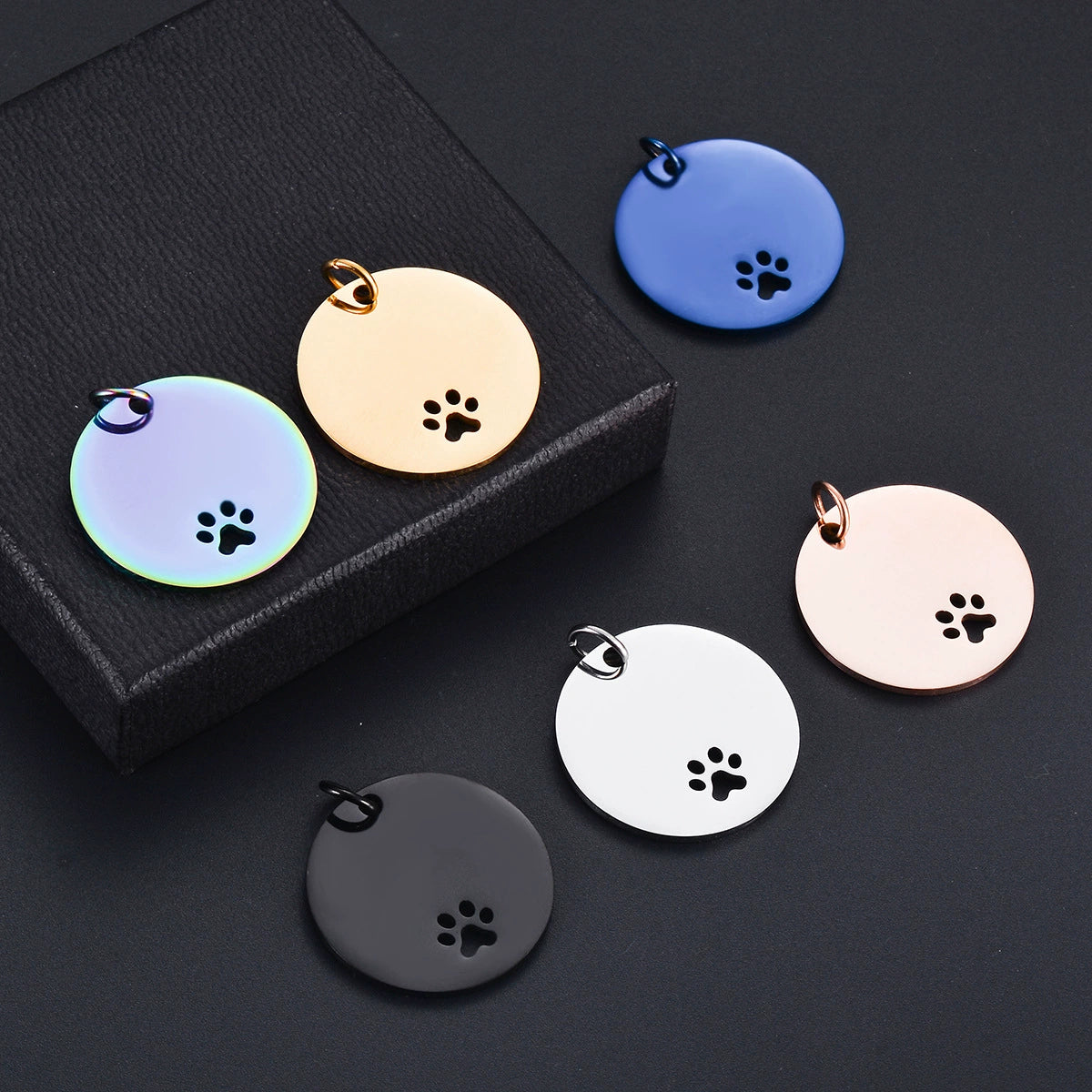 Stainless Steel Engravable Hollow Paw Round Cat Dog Tags ( pk of 10 ) / KT0020