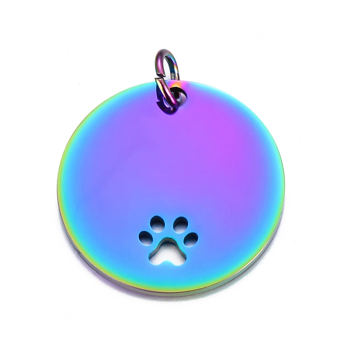 Stainless Steel Engravable Hollow Paw Round Cat Dog Tags ( pk of 10 ) / KT0020