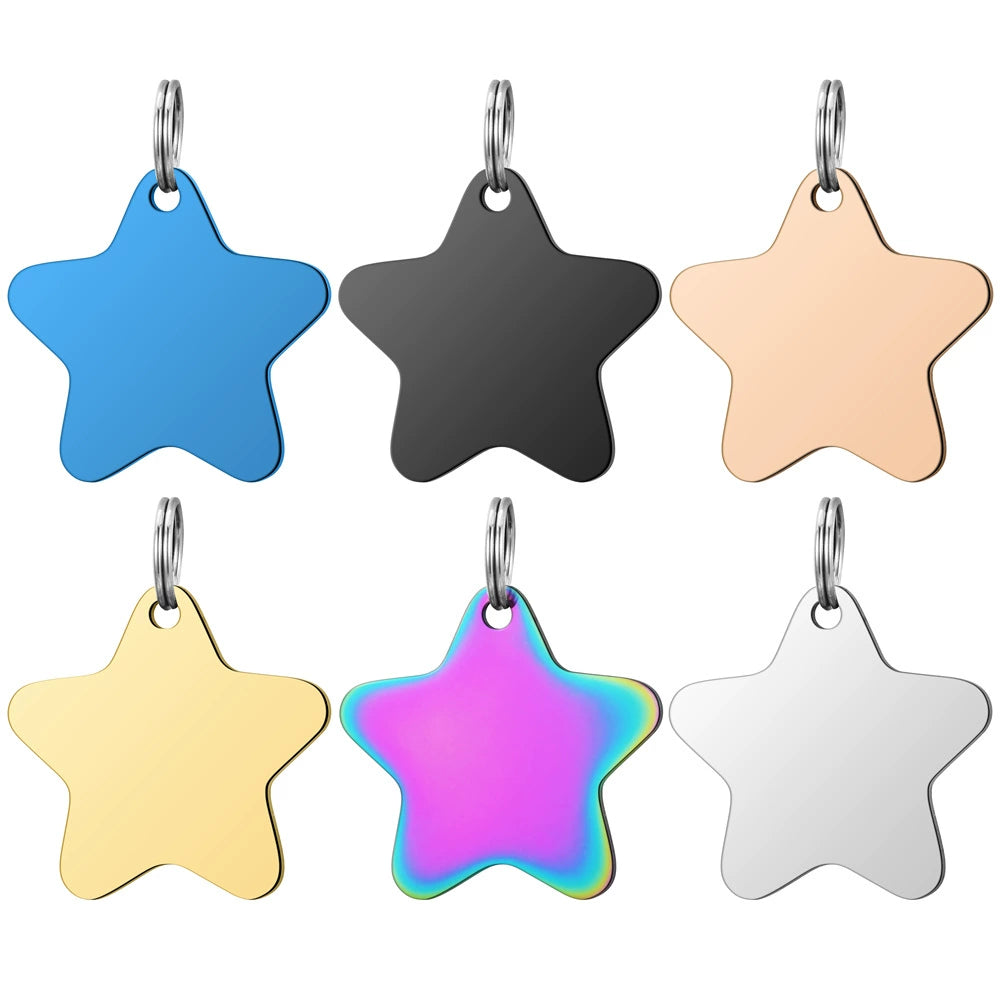 Stainless Steel Engravable Star Cat Dog Tags ( pk of 10 ) / KT0043