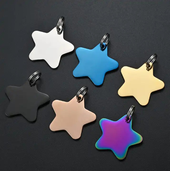 Stainless Steel Engravable Star Cat Dog Tags ( pk of 10 ) / KT0043