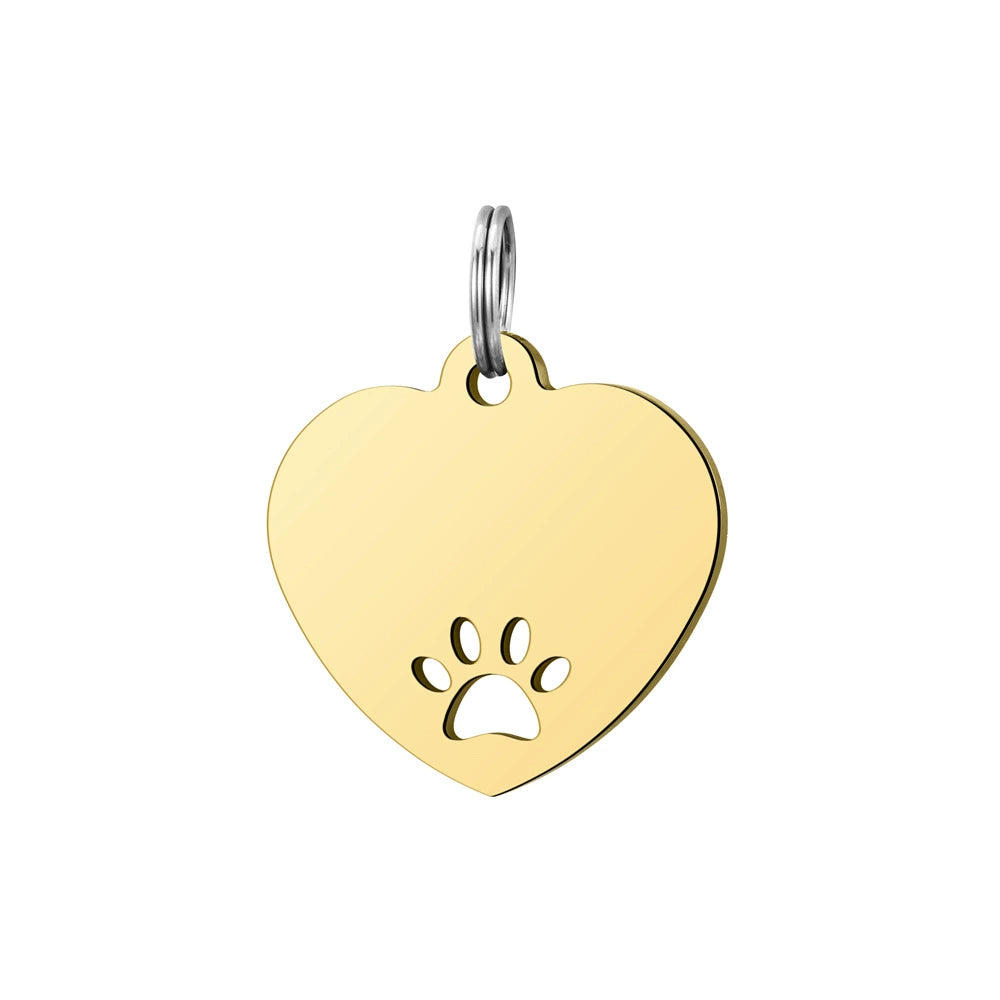 Stainless Steel Hollow Paw Engravable Heart Cat Dog Tags ( pk of 10 ) / KT0030