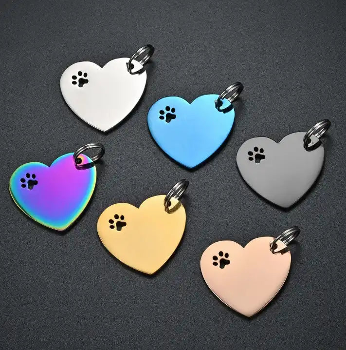 32*29.5mm Stainless Steel Hollow Paw Engravable Heart Cat Dog Tags ( pk of 10 ) / KT0029